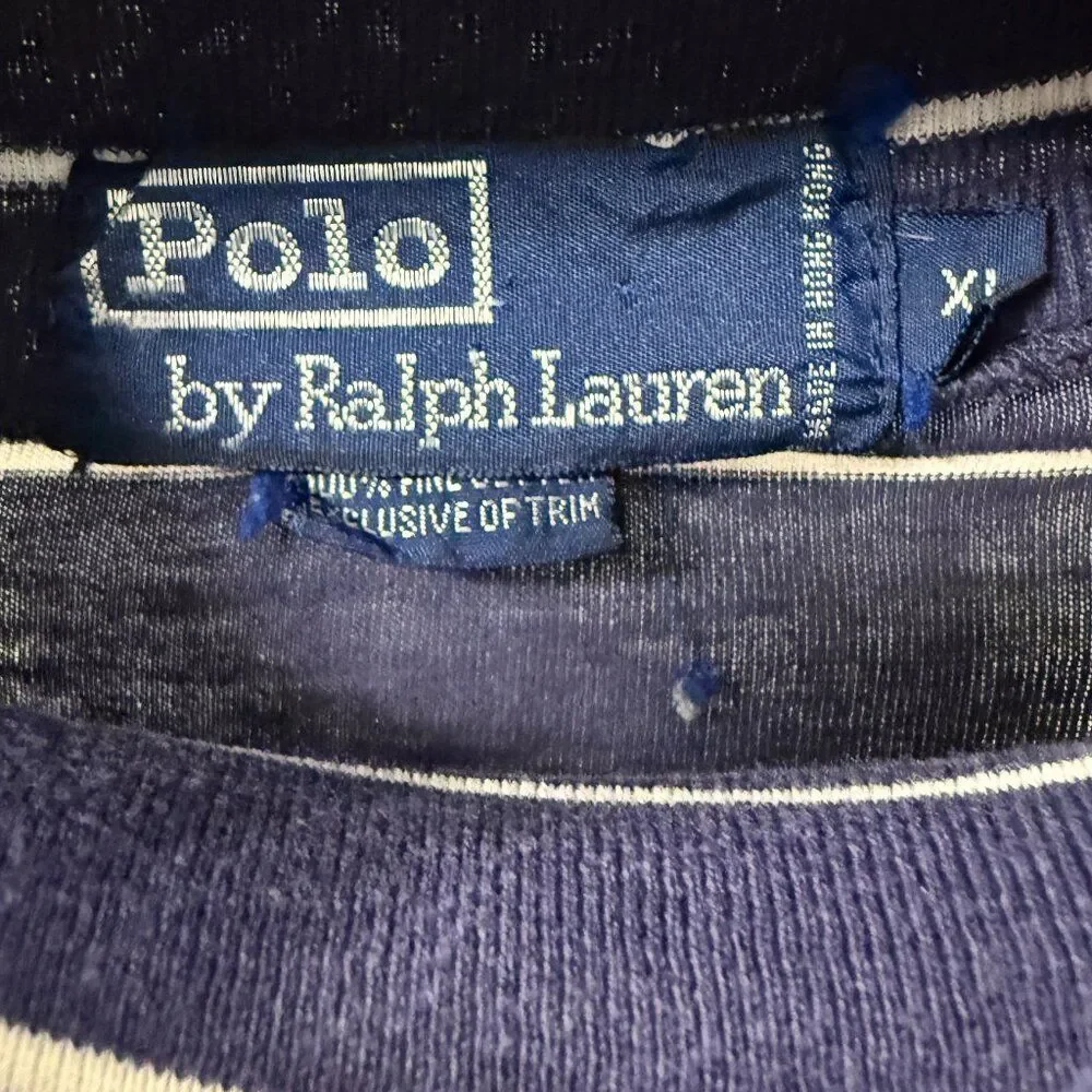 Vintage Polo Ralph Lauren Scribble PRLC Navy White Striped Turtleneck Size XL